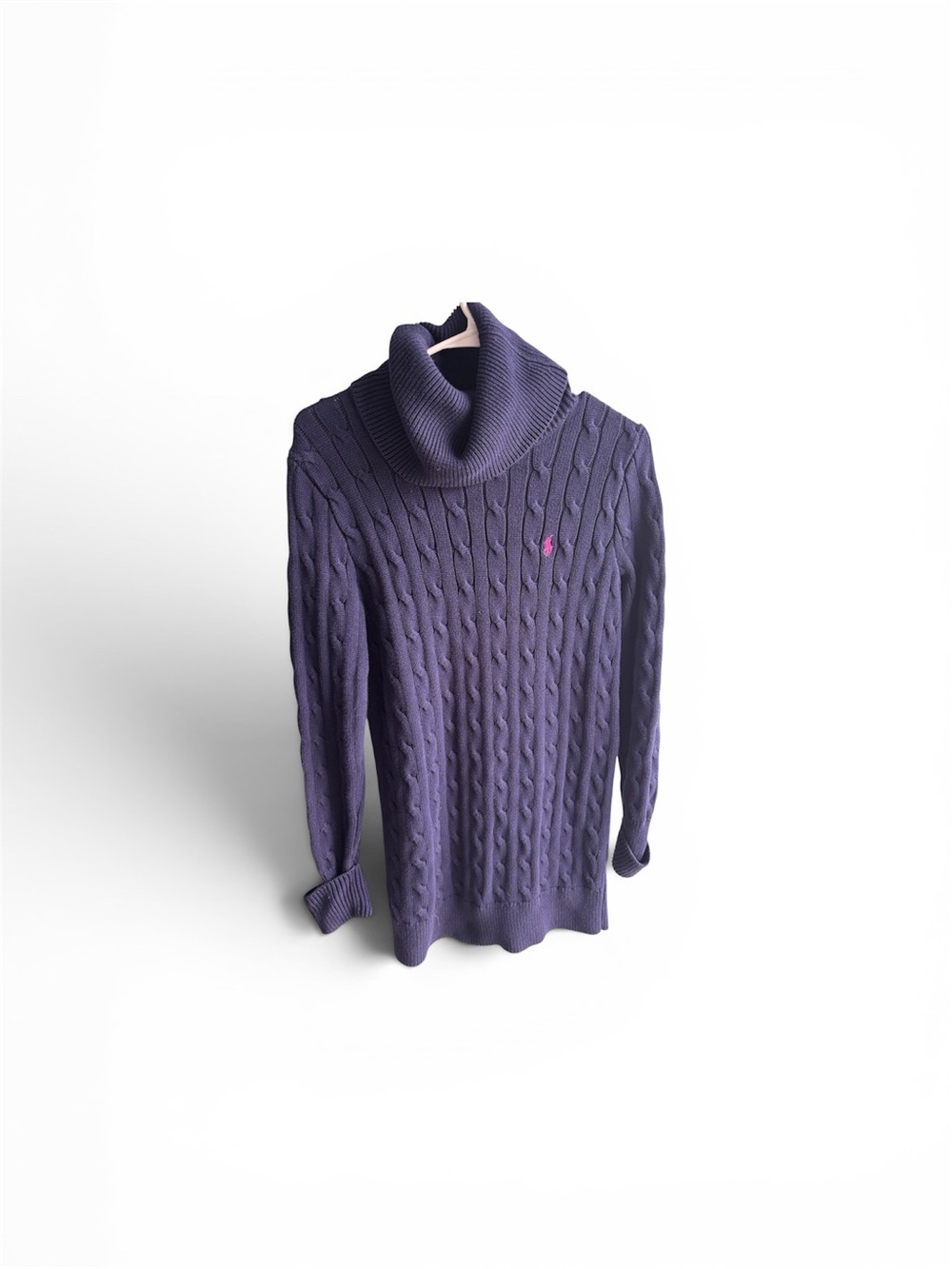 Ralph Lauren Sport Sweater Women's Blue Chunky Cable Knit Roll Neck Turtleneck